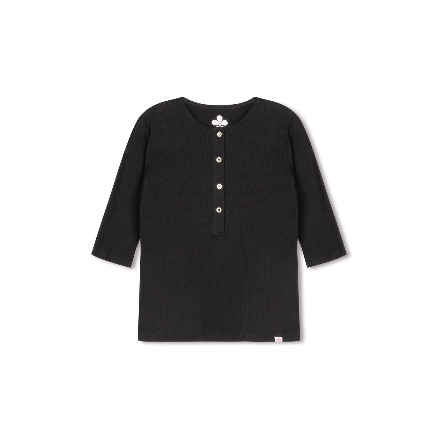 Girls Ribbed Henley T-shirt- Black